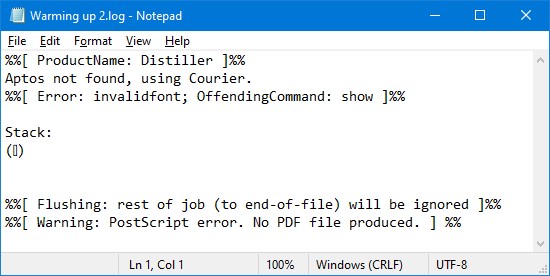 Aptos Not Found, Using Courier - font pdf distiller